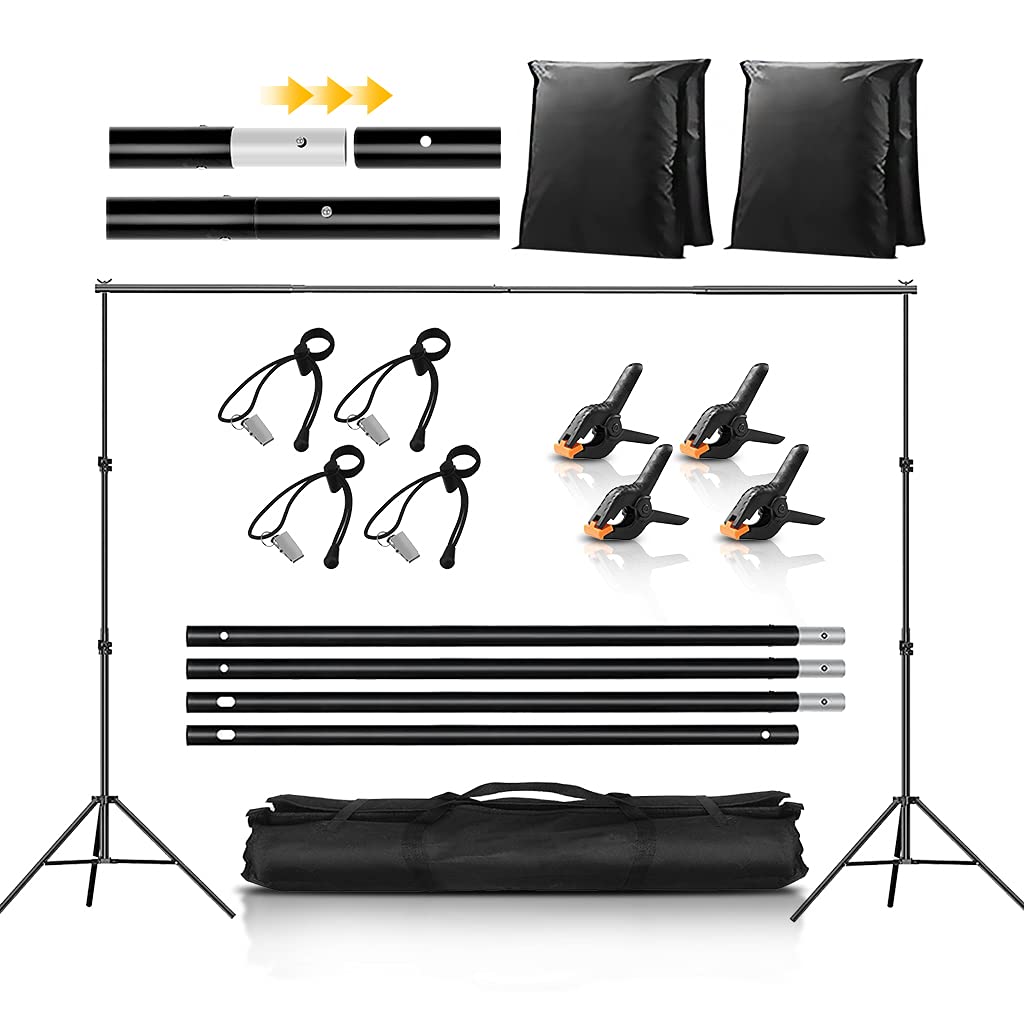 Photo Backdrop Stand, CPLIRIS 7x10ft Adjustable Background Support with 4 Spring Clips, 2 Sandbag, 4 Backdrop Holder Clips for Photoshoot, Parties, Baby Shower, Birthday, Wedding