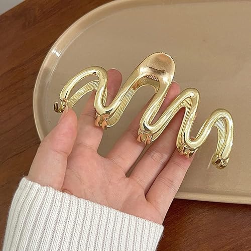 Miniatura 3 de Pinzas de garra irregulares doradas elegantes accesorios de metal para el cabello con exquisitos diseños de ondas, estilo francés grande para