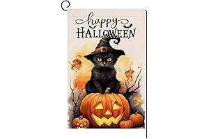 BLKWHT Halloween Cat Garden Flag 12x18 Vertical Double Sided Happy Halloween Pumpkin...