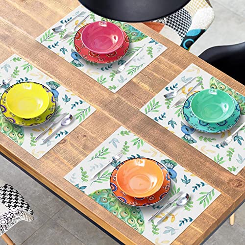 Sets de table paon aquarelle antidérapants et thermorésistants pour repas - 8
