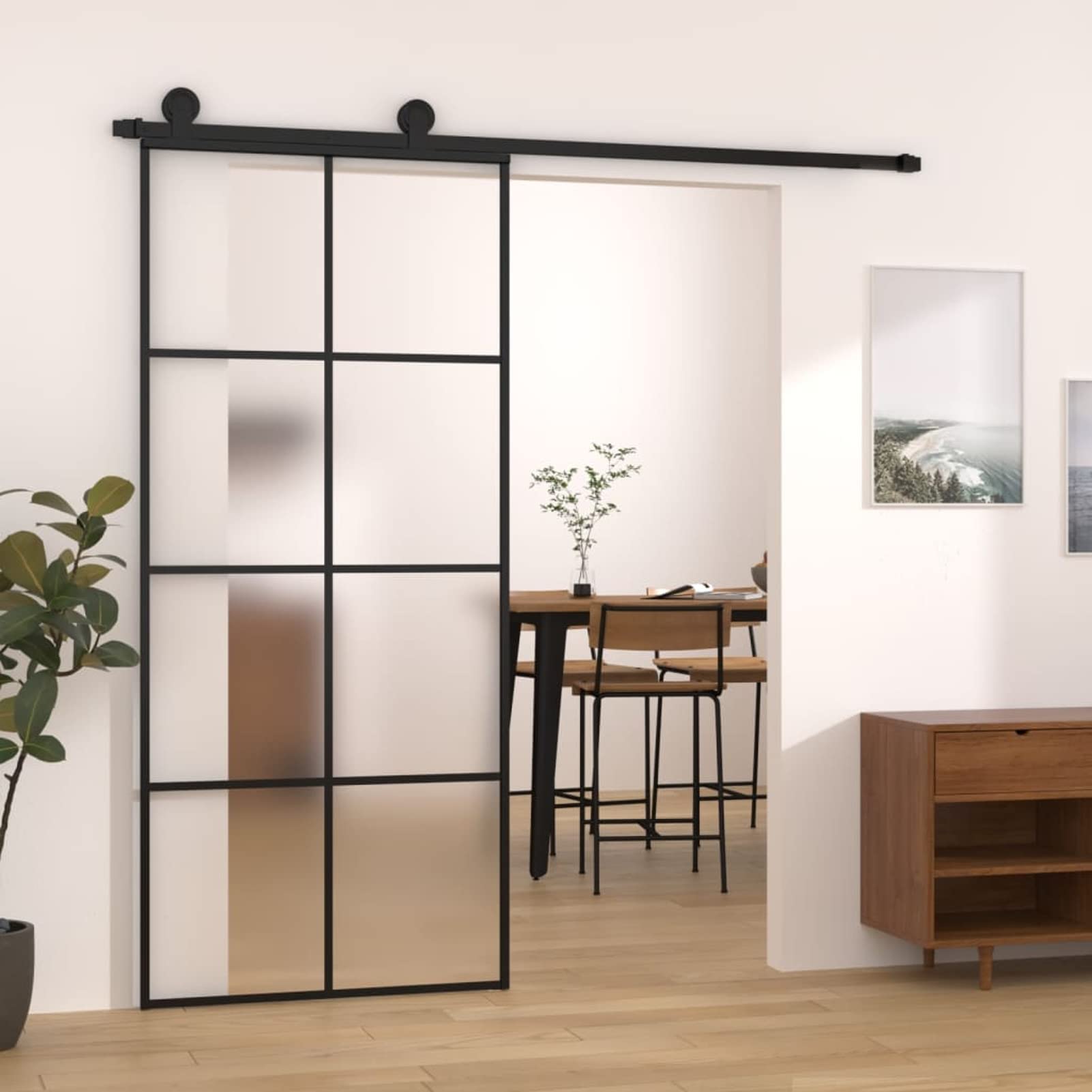 Porta Scorrevole In Vetro ESG Con Ferramenta Nera - Design Moderno E Salvaspazio Per Interni