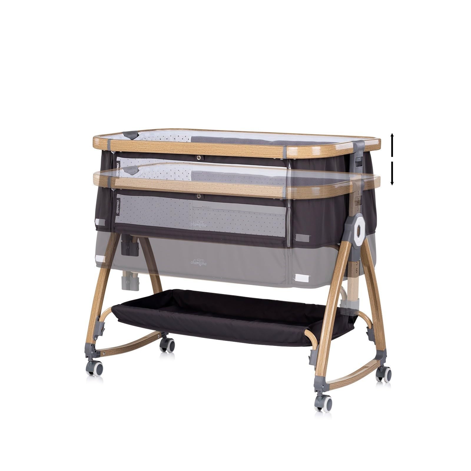 Chipolino Charisma Lit bébé cododo Ouverture latérale Inclinaison Anti-Reflux Hauteur réglable 6 Positions Gris Anthracite