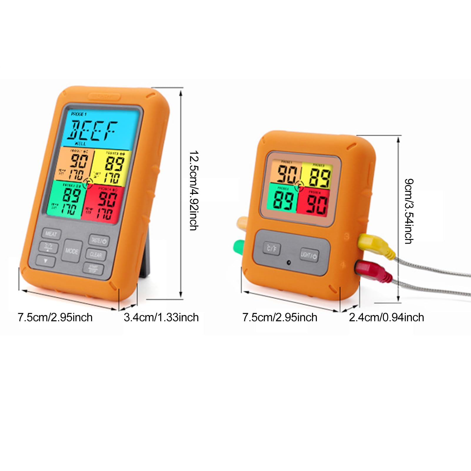 Termómetro Inalámbrico para Carne con Sondas Codificadas por Colores, Termómetro Digital para Parrilla BBQ con Alertas Inteligentes, Amplio Rango de Temperatura, 5 Niveles de Cocción, Apto