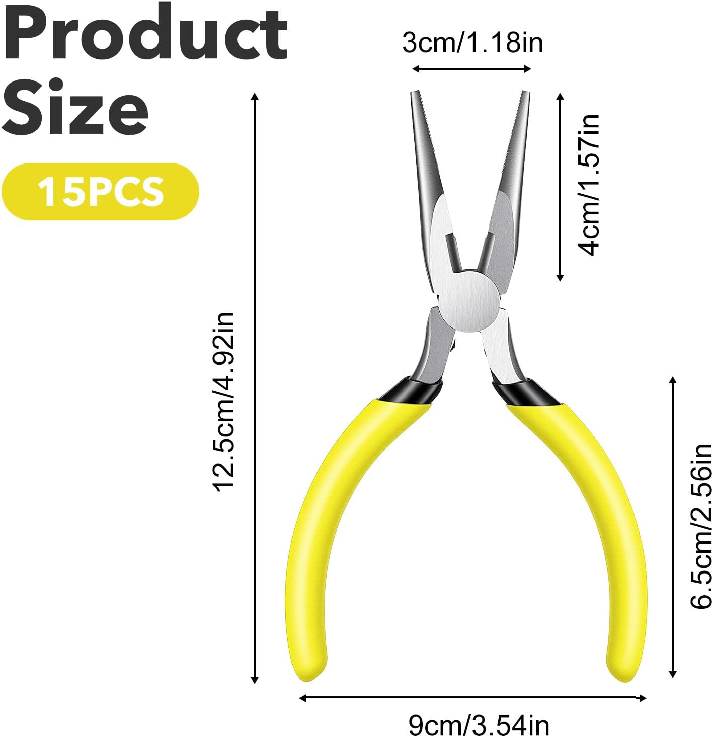 5" Needle Nose Pliers-15 Pack, Long Nose Pliers Set with Side Cutter, Mini Fine Needle Nose Pliers with Serrated Jaws, Precision Small Needle Nose Pliers for Jewelry Making/Electronics/Craft