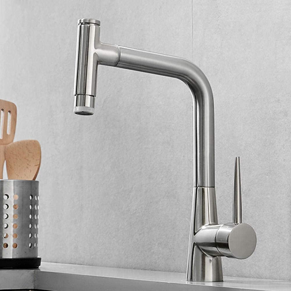 Kitchen taps with Pull Out Spray,Mixer tap 2 Functions,Kitchen Sink,Single Lever hot and Cold 360°Swivel,Brass,Faucet-Chrome，1
