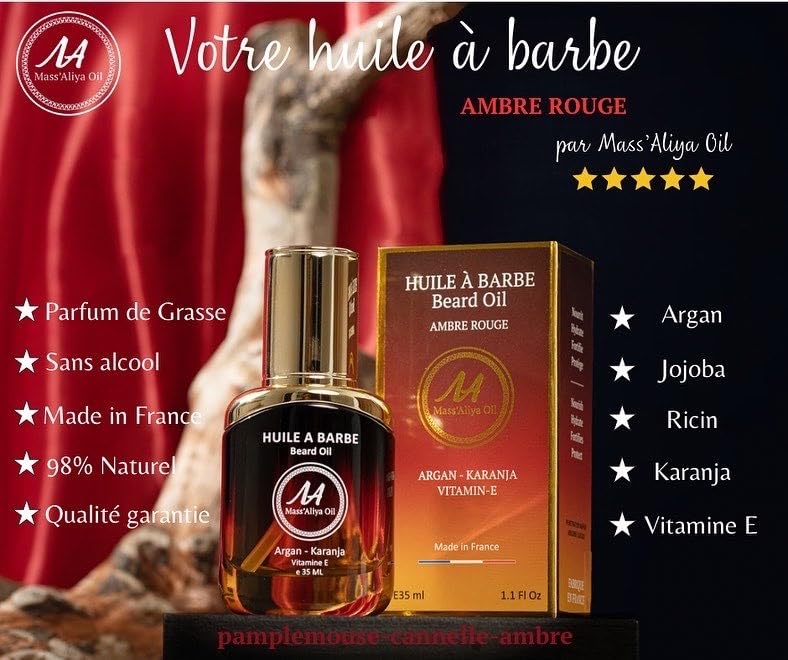 Miniatura 2 de MASSALIYA ACEITE DE BARBA.Hecho en Francia. Crecimiento de barba, bigote y cabello.Cuidado de la piel, hidratación, protección.Argán, Jojoba, aceite