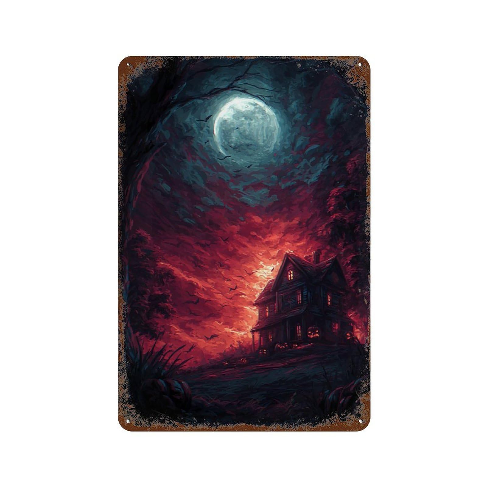 Halloween Haunted House -5 Decorative Tin Sign 11.8"x7.9", Vintage Wall Decor for Basement, Hobby Room And Garage Decor