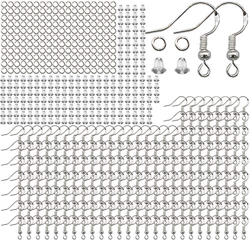 600 PCS DIY Earrings Making Supplies Kit - 925 Sterling Silver Fish Hook Earring, Open Jump Rings with Clear Silicone Earring Backs, Hypo-allergenic by VIW