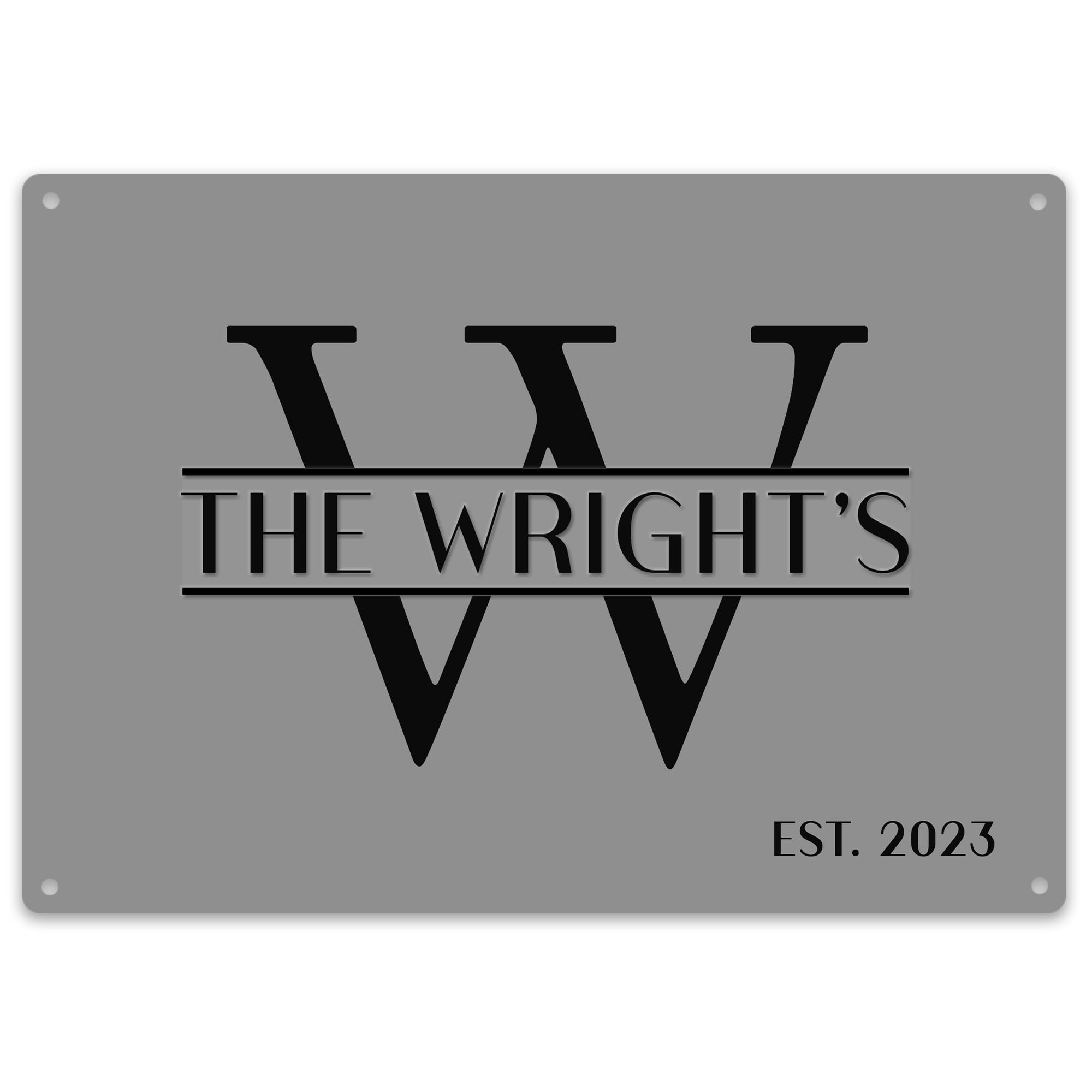 Personalised Family Surname and Initial Metal Sign Door Plaque Family House Warming Decor, Small, White