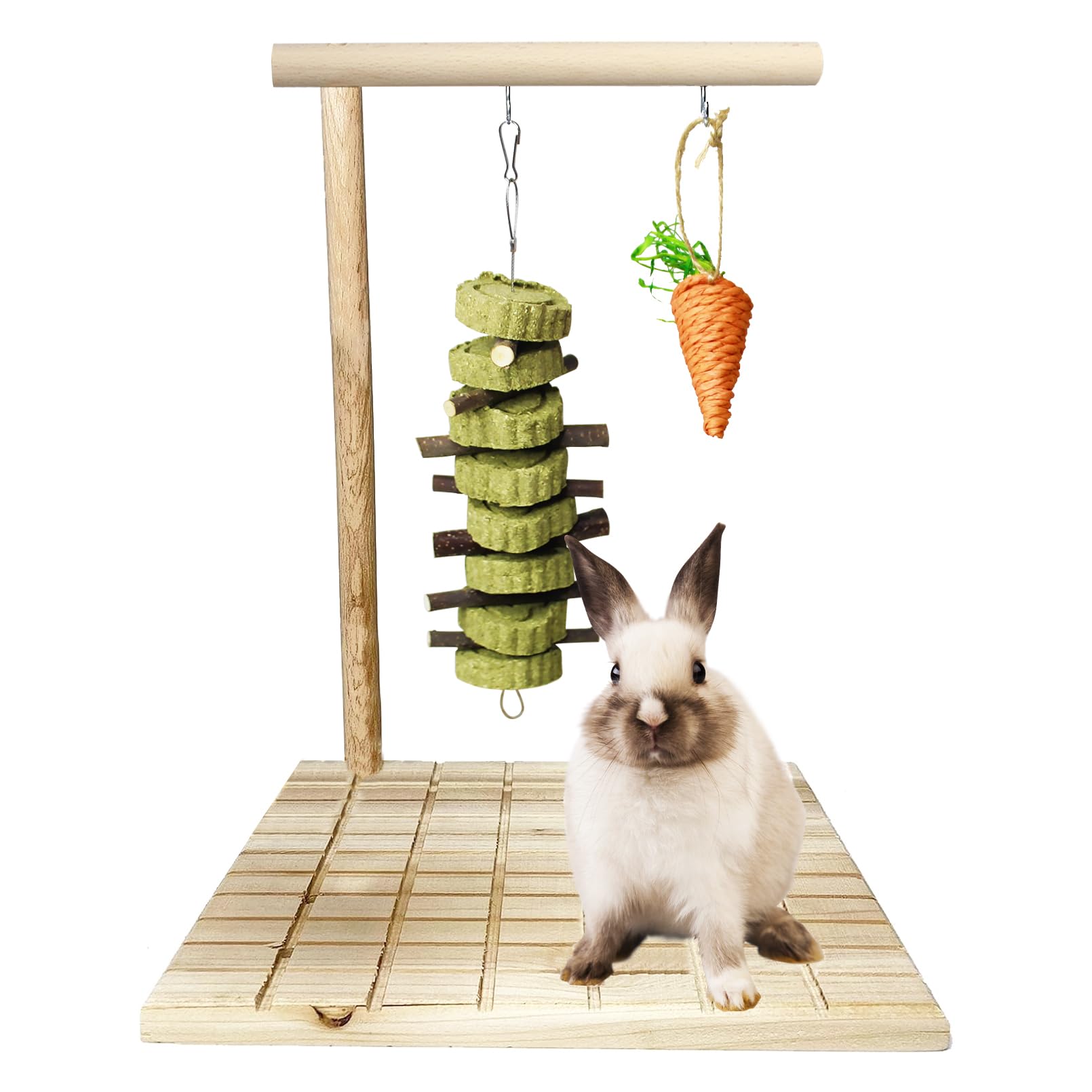 Hamiledyi Bunny Scratching Board Chew Toys Rabbit Wood Toy for Bunnies Boredom Rabbits Toys for Indoor Rotatable Pet Play Toy for Chinchilla Guinea