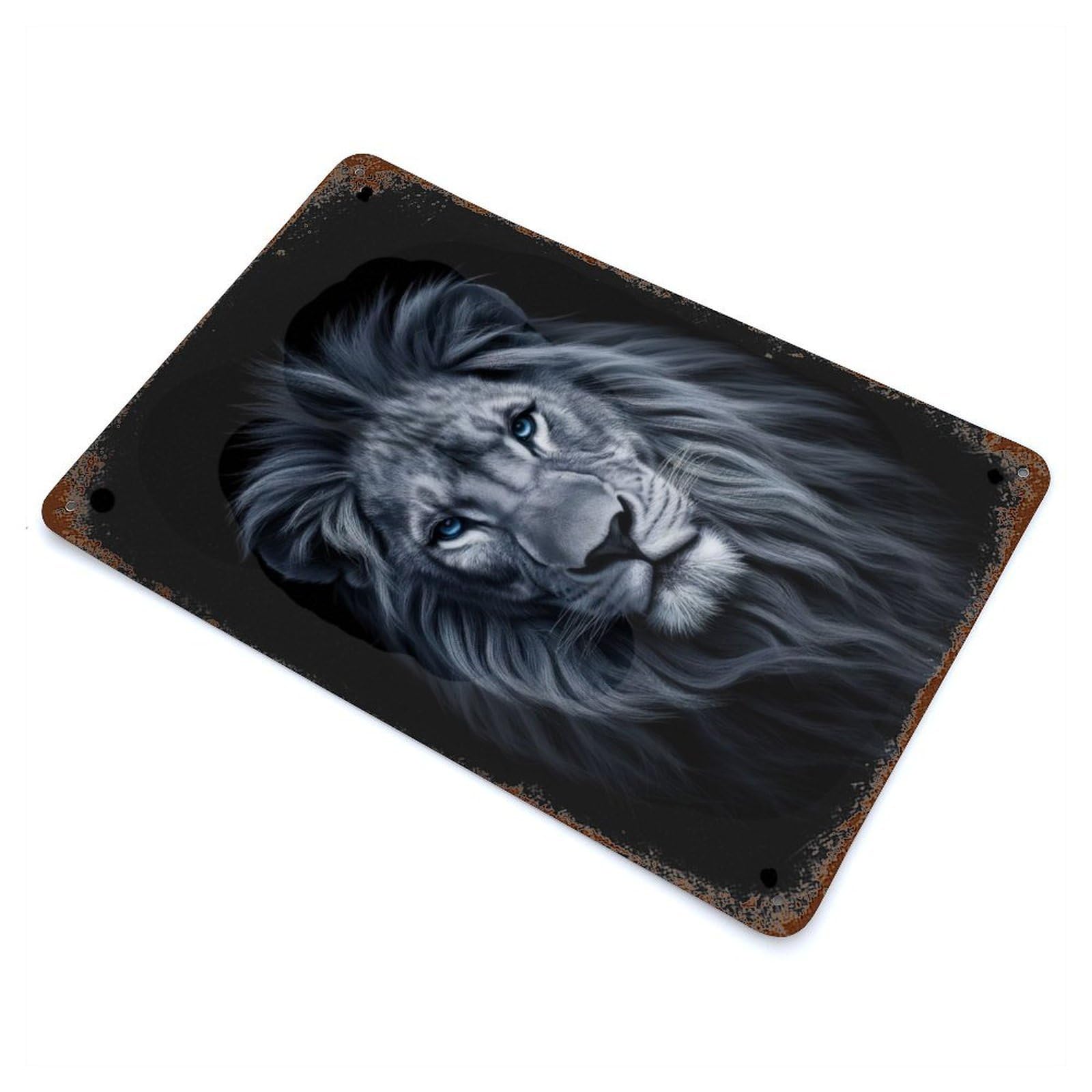 Rust Effect Lion Animals Vintage Rust Metal Sign 11.8"x7.9", Vintage Wall Decor for Garage, Bar And Workshop Decor