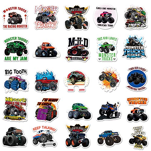 DULEFUN 50PCS Monster Truck Stickers, Truck Car Stickers for kids, Car Stickers Waterproof for Water Bottles Skateboard Car Bike Phone Case Laptop Suitcase, Monster Truck Gifts for Girls Boys Party - Thumbnail 3
