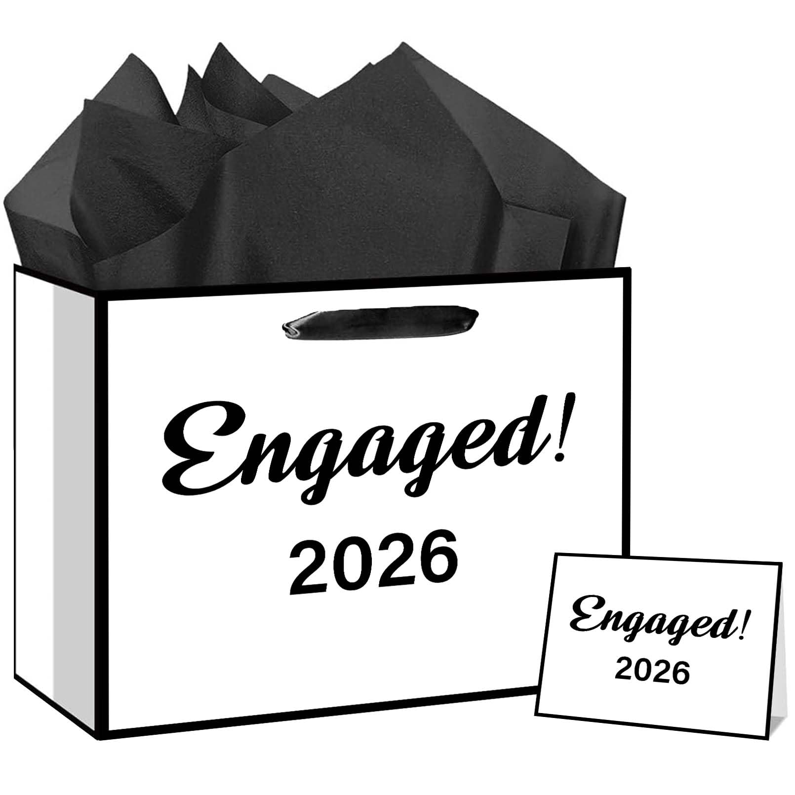 ONANNA 2026 Engagement Gift Bag with Tissue Paper and Greeting Card Newly Engaged 2026 Gifts Wrap Bag with Envolope Bridal Shower Engagement Gifts Bag