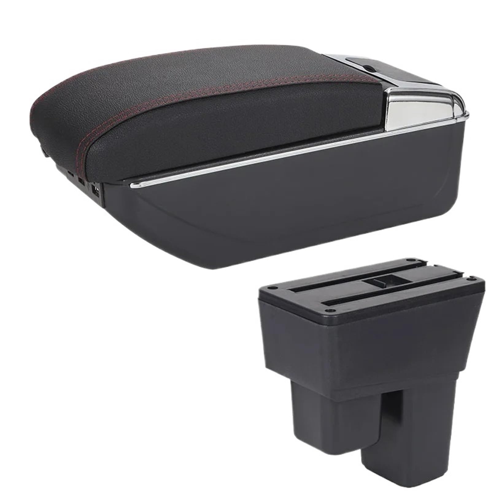AWGNTQQ Car Armrests For Fit For Jazz 2 Car Armrest Box 2008 2009 2010 2011 2012 2013 Storage Box Car Accessories(B1 Black red 7USB)