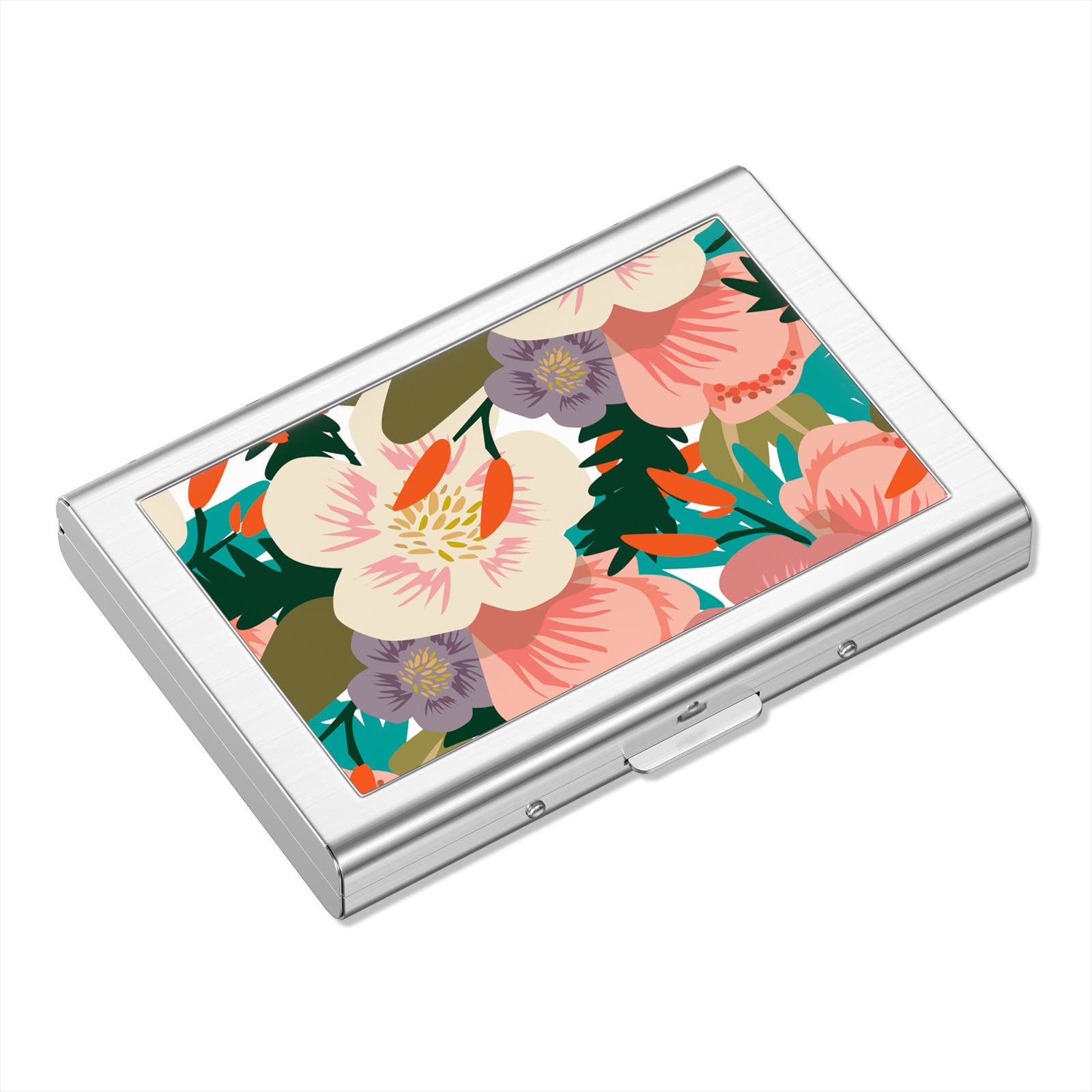 Rimilak Metal Credit Card Holder, Mini Credit Card Wallet RFID Blocking Slim Metal Hard Case for Women Men, Beauty Flower