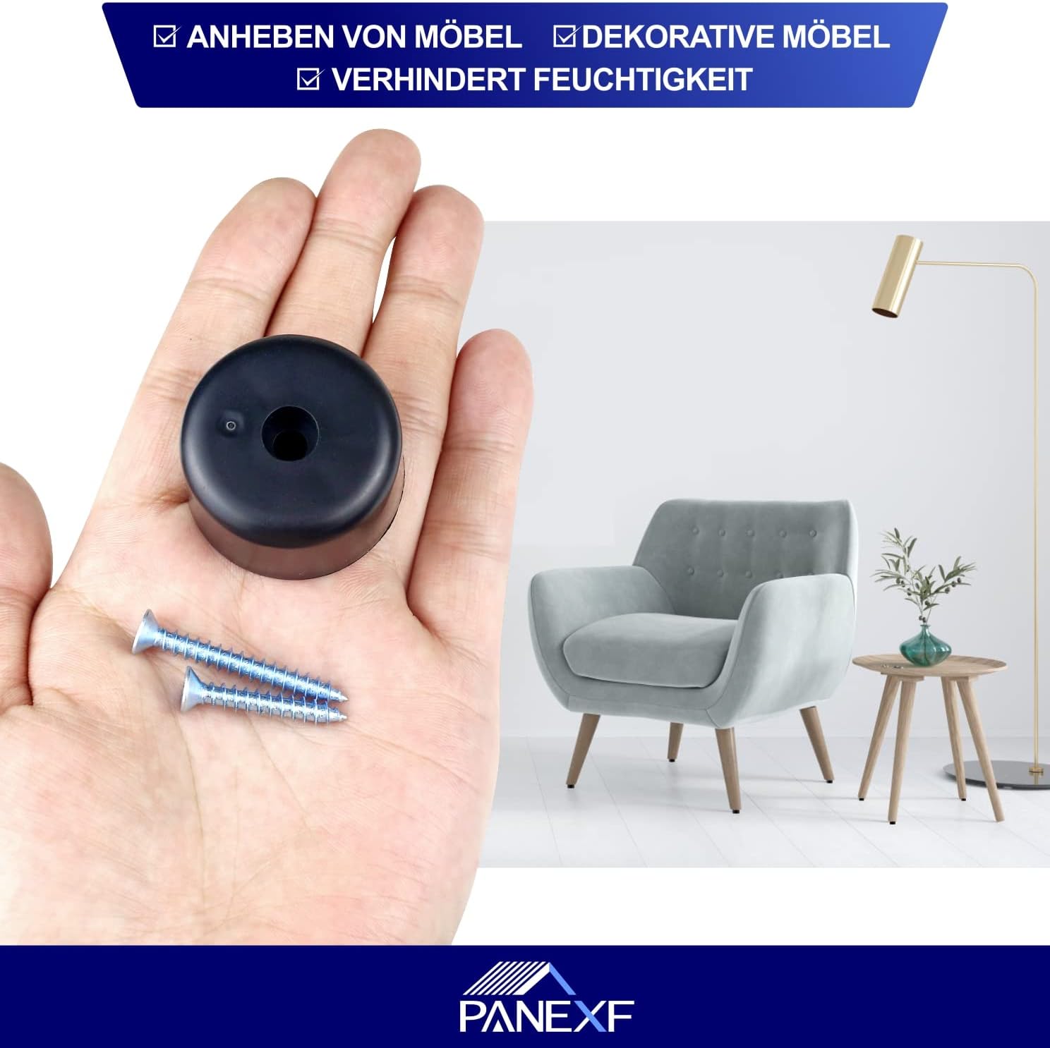 Furniture Legs Round 12 PCS Furniture Feet Black Plastic Chair Feet Protectors Ø 40 x H 25 mm Sofa Feet Couch Feet Replacement with 24 PCS Screws