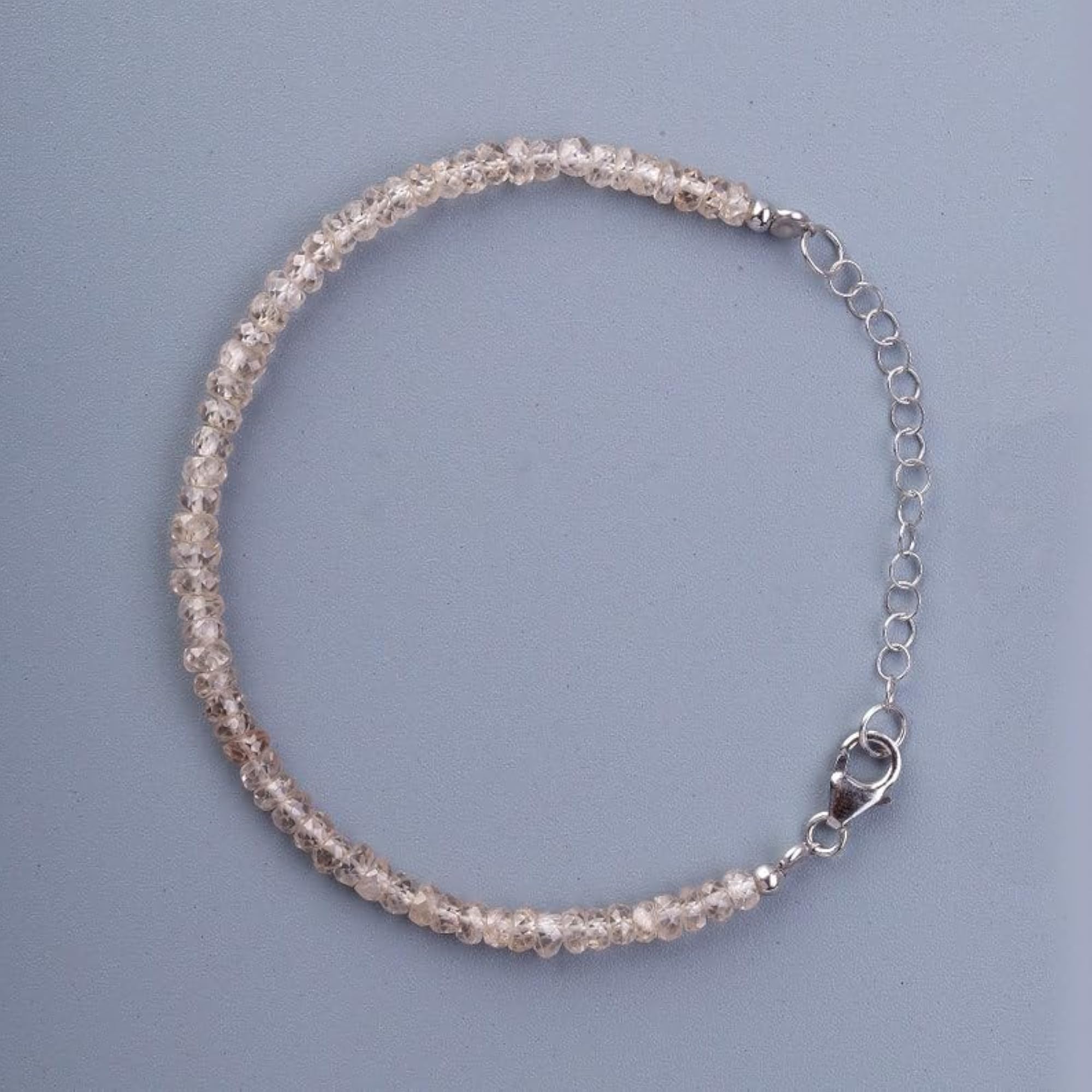 Champagne Zircon Beaded Bracelet, Adjustable Silver Plated Clasp