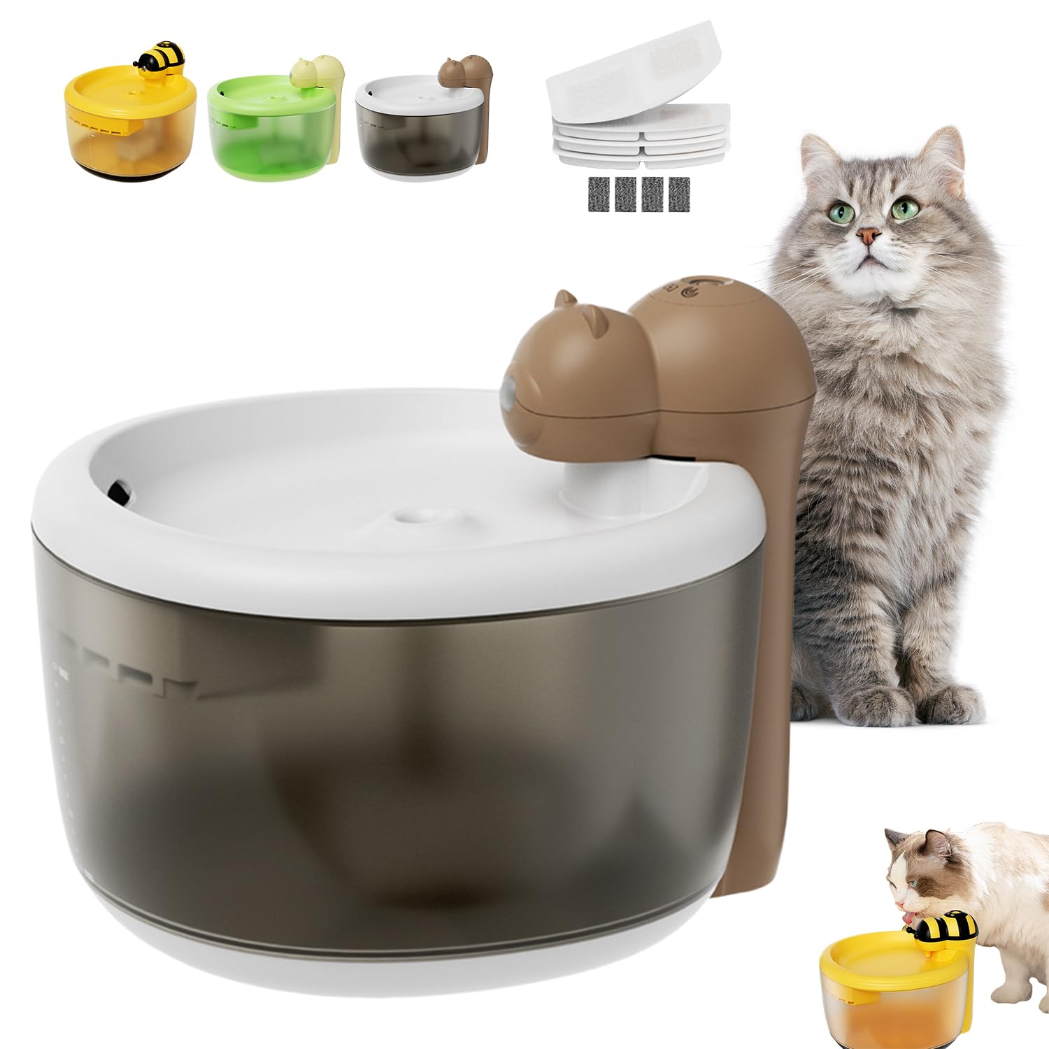 Tiny Bee Water Dispenser for Cats, Battery Operated Cat Water Fountain, Tiny Bee Wireless Cat Water Fountain Battery Operated, Suitable for Multiple Pets (Brown Bear)