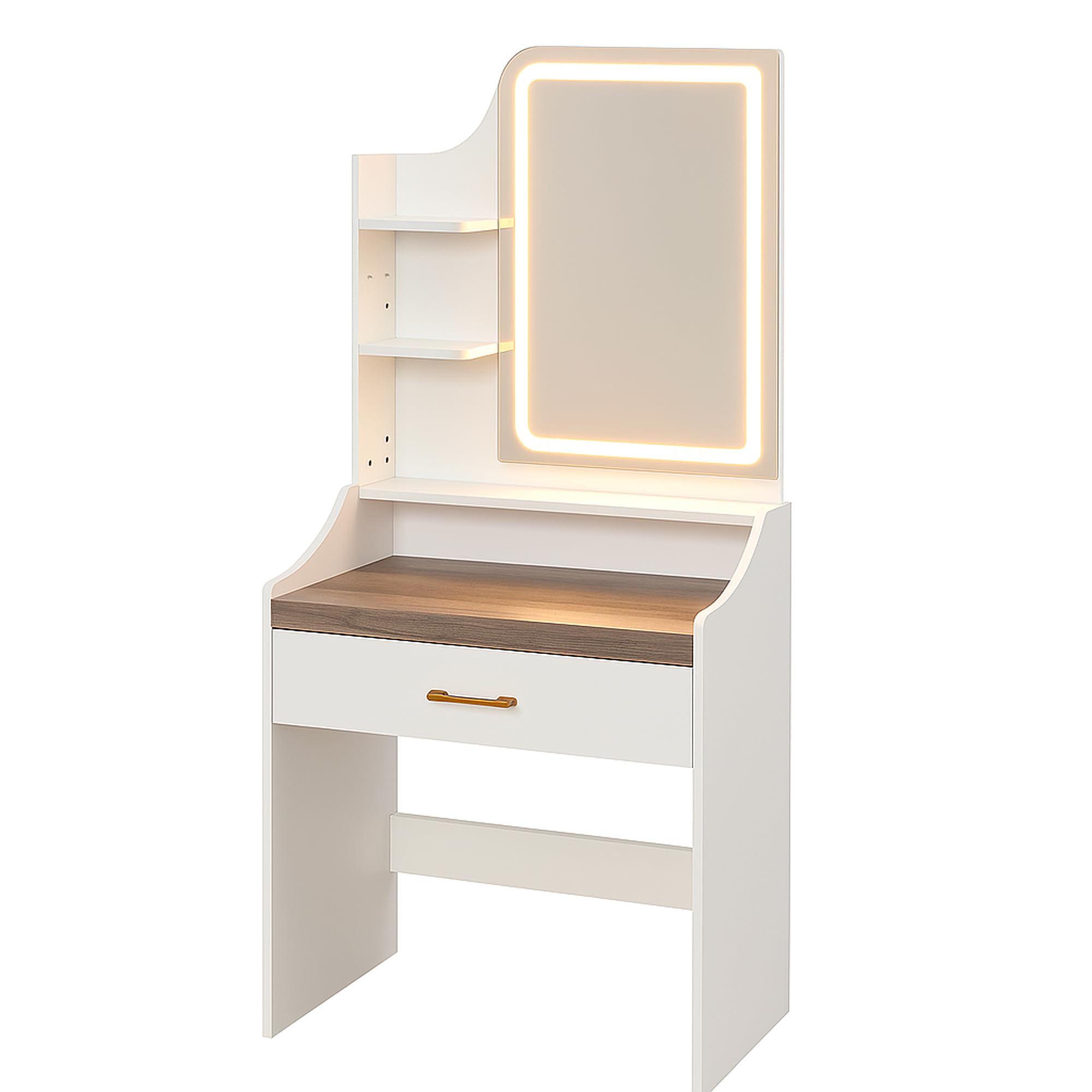 FRANKYSTAR Afrodite - Toeletta Trucco Consolle con Luce LED Cassetto 3 Ripiani e Prese Postazione Make Up in Legno Bianco