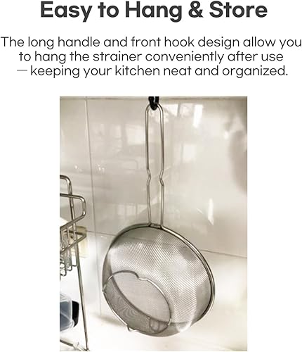 Miniatura 4 de Colador de malla fina de 8 pulgadas con asa, coladores de acero inoxidable, perfecto para tamizar, colar, drenar y enjuagar verduras, pastas