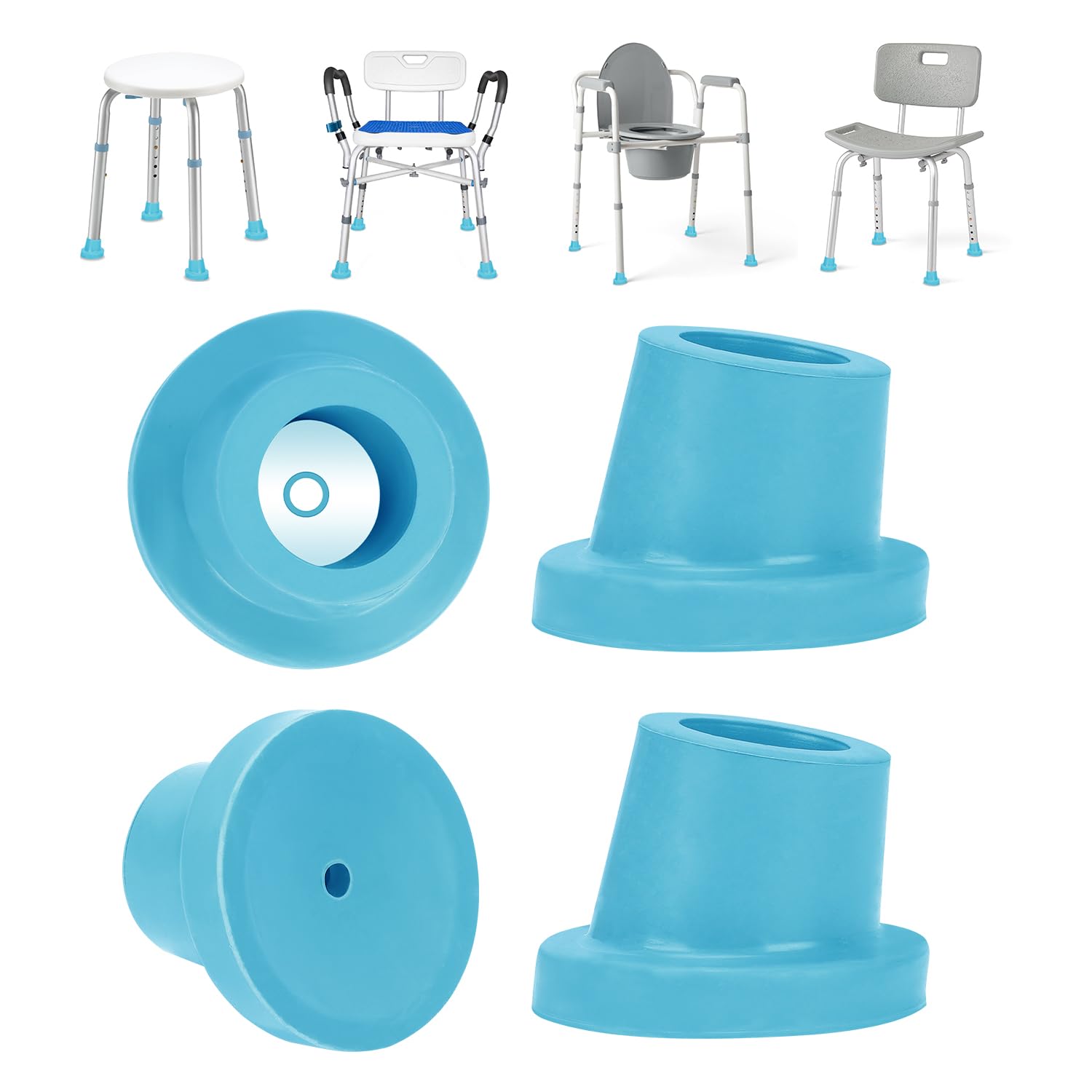 supregear Shower Chair Leg Caps, Heavy Duty 1 inch/25 mm Slope Replacements, Rubber Tips for Bath Transfer Stools and Step Ladder, Non-Skid Extreme Grip Suction Cup Feet Pads, 4PK, Light Blue