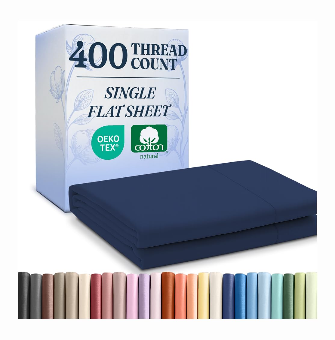 Queen 400 Thread Count 100% Cotton Flat Sheet - Comfortable, Cooling & Breathable Cotton - Top Flat Sheet Only - Luxury Hotel Quality Bedding - Extra Soft & Comfy - Easy Care, Wrinkle Free - Navy Blue