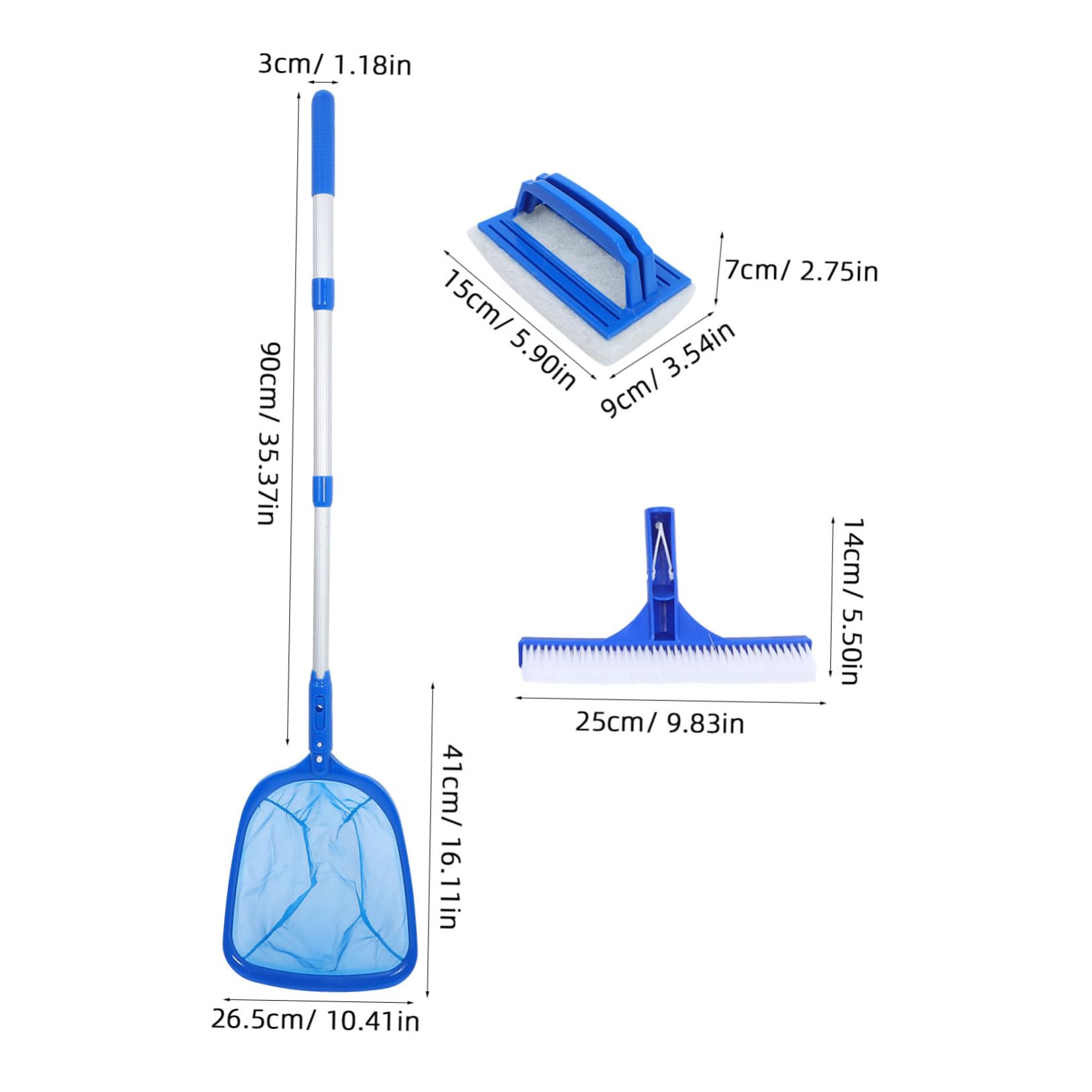 Mipcase Bodensauger Pool Skimmer mit Teleskop Poolstange und Poolbürstenstange aus Aluminiumlegierung Vielseitiges Pool Reinigungsset für Private Schwimmbäder und Aufblasbare