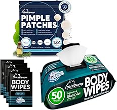 Dura Cleanse Pimple Patch (134 Hydrocolloid Dots) + Body Wipes Men (50 Count) - No Rinse Extra Large Wipes for Fast Post Workout Clean & Discreet Blemish Management in Lockers, Cars, or Travel
