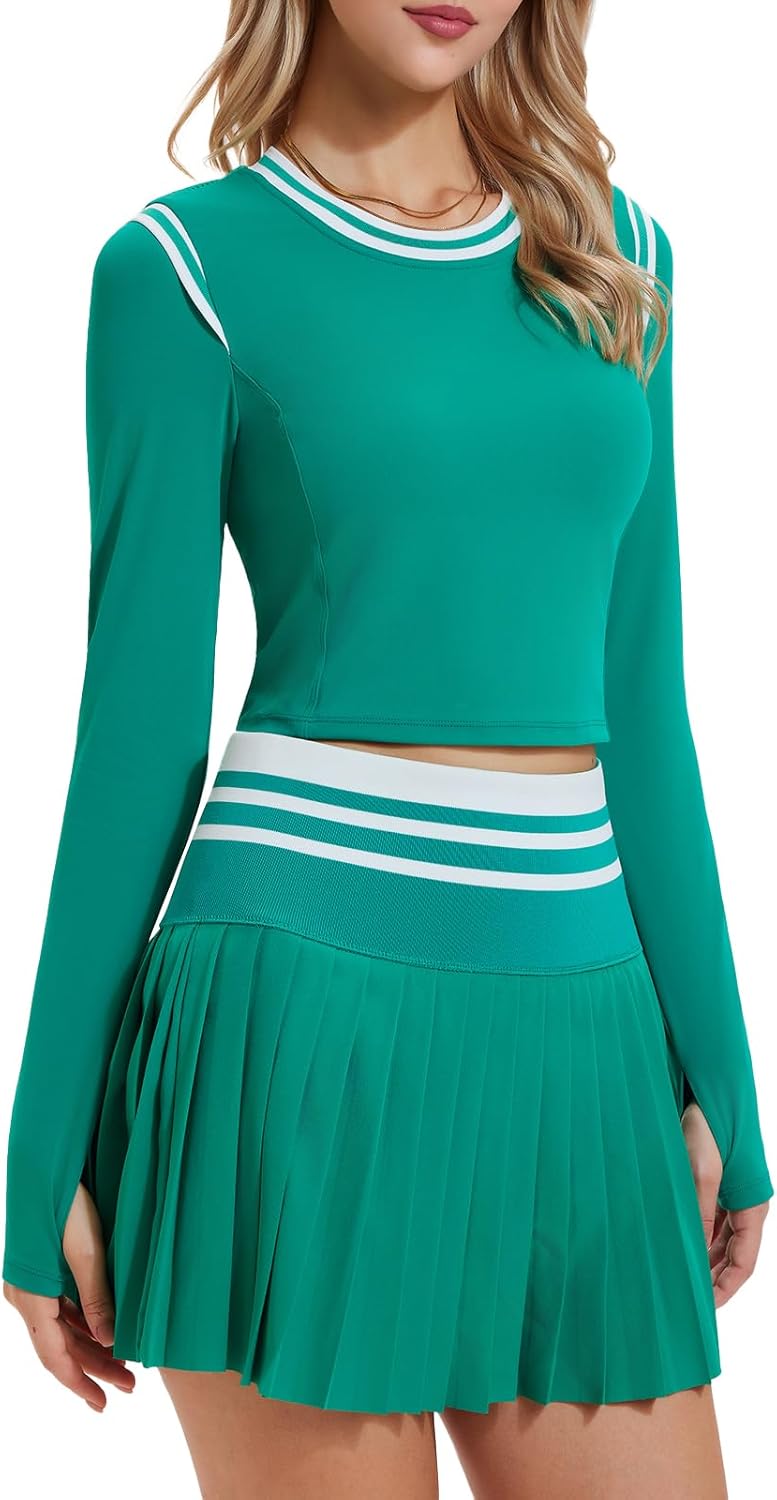 Two Piece Tennis Skirt Set for Women High Waisted Pleated Athletic Golf Skirt Sets Women 2 Piece Outfits with Pockets