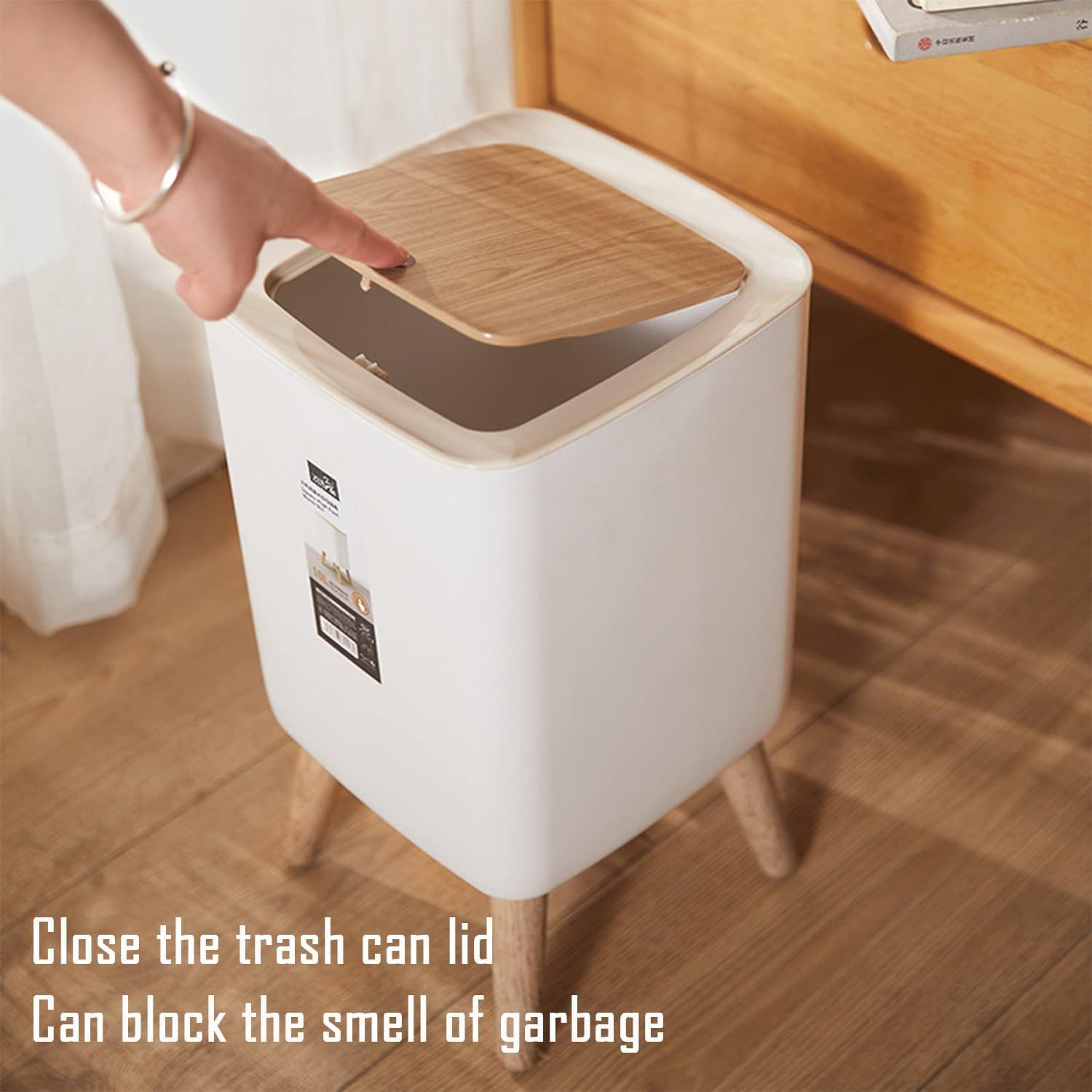 RELEMTRA Bathroom Trash Can with Lid, 2.6 Gallon / 10 Liter Small Garbage Can with Press Top Lid, Plastic Wastebasket with Pop-up Lid for Toilet, Office, Bedroom, Living Room, White 1
