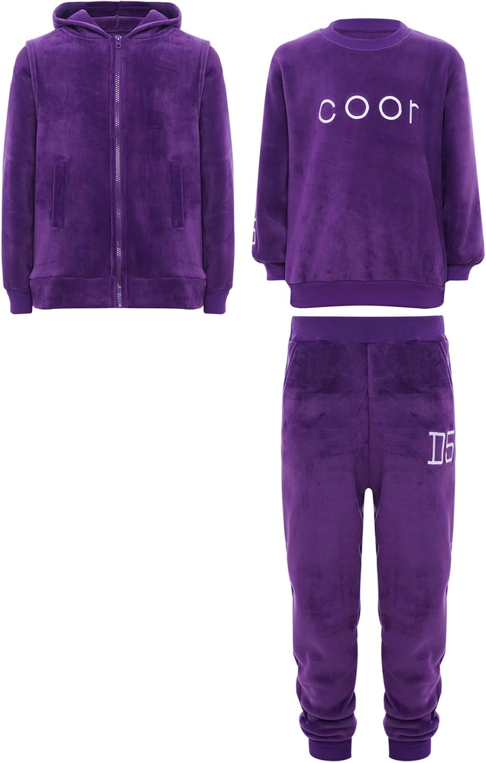 JEYPINMI Girls Casual Clothes Set Velvet Outfit 3-Piece Sweatshirt with Hooded Vest and Pants Sports Tracksuit