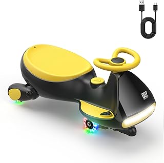 FanttikRide 12V N7 Pro Voiture Électrique Enfants, Anti-Bascule, Ergonomique, 2 en 1, 2 Vitesses, Roues Clignotantes, Bluetooth, Chargement Type C, pour Enfants à Partir de 3 Ans,Noir et Jaune.