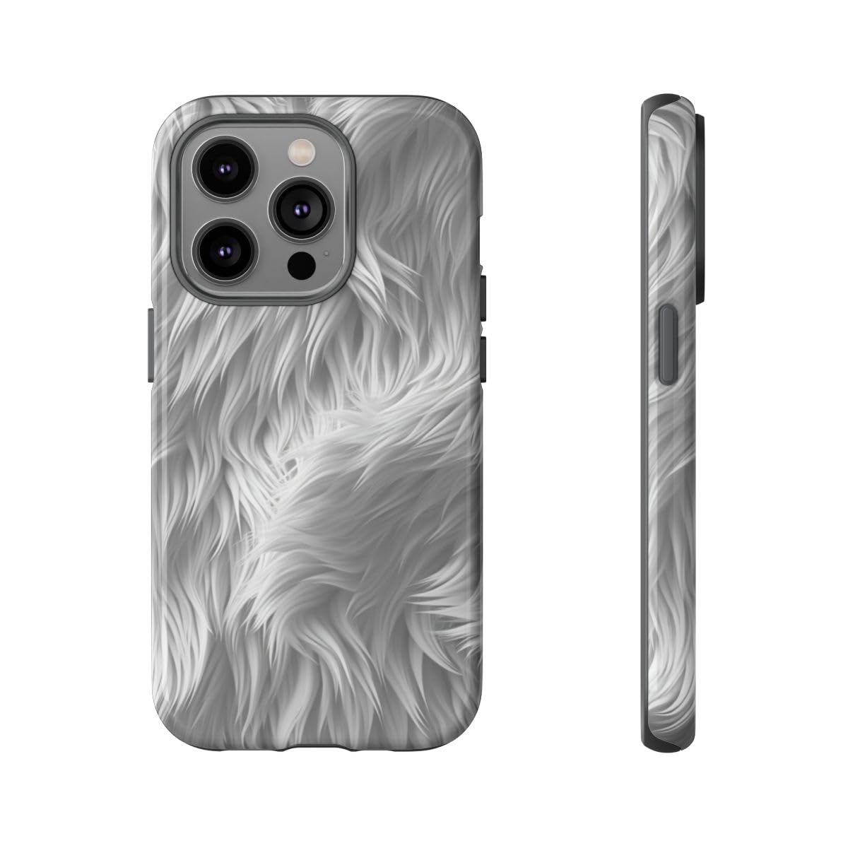Coque iPhone 14 Pro texture fourrure blanche pour un style d'hiver - 5