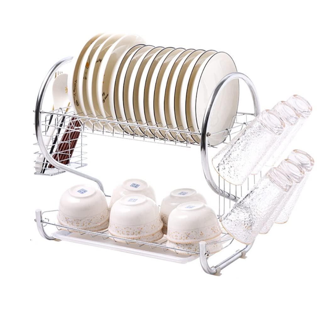 GLJTUO Kitchen Countertop 2 Tier Dish Drying Rack with Removable Drain Board and Utensil Holder Draining Dish Rack for Efficient Storage and nization