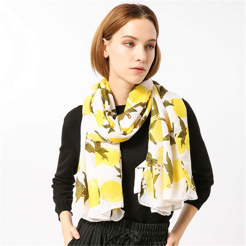Pañuelos cuadrados de satén, Cuadrado Pañuelo for el cuello Estampado Limón Algodón Lino Seda Amarillo 170x95cm