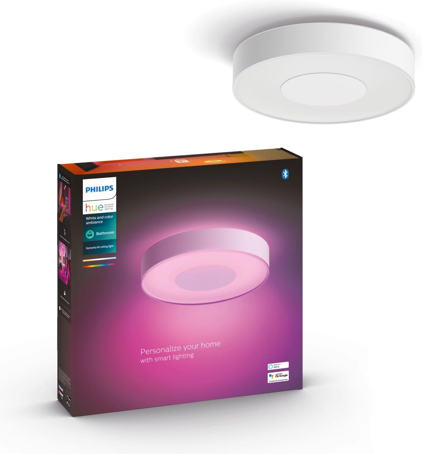 Philips Hue White and Color Ambiance Xamento,Plafoniera Smart, Media, Bluetooh, 33.5 W, Bianca
