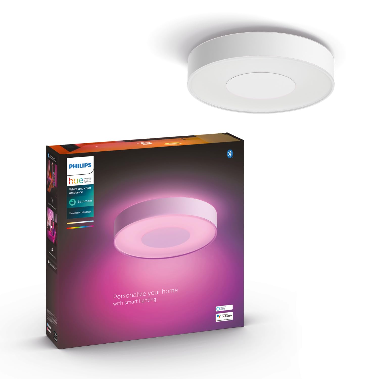 Philips Hue White and Color Ambiance Xamento,Plafoniera Smart, Media, Bluetooh, 33.5 W, Bianca