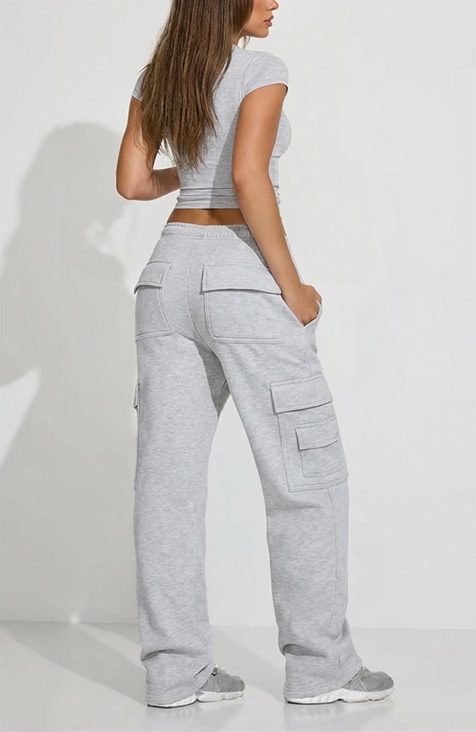 Waitfairy Cargo Sweatpants for Women - Straight Leg Fleece Lined Joggers Women Barrel Sweat Pants for Girls Y2k Clothes