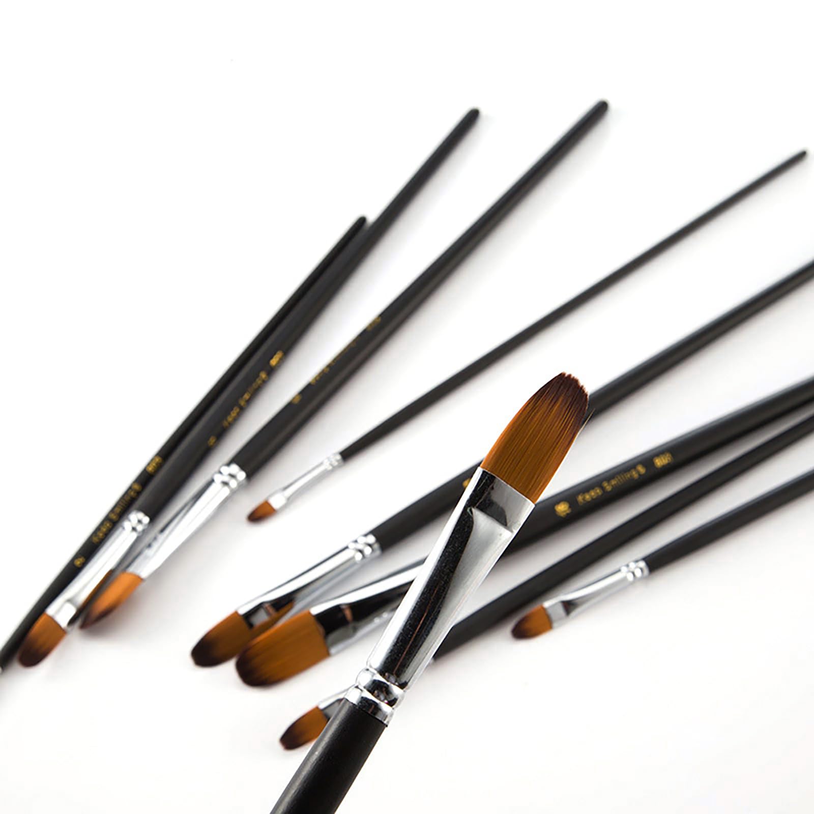 Set di 9 pennelli per pittura ad acquerello, a manico lungo, angolari, di qualità, in setole sintetiche, con manico in legno, per principianti e professionisti, per pittura acrilica, a olio e acquere