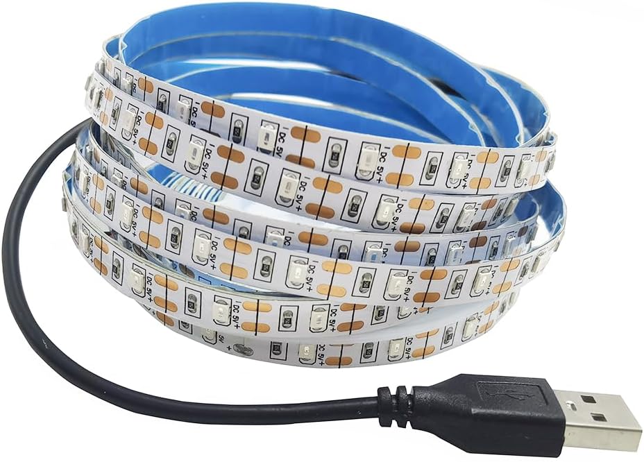 USB LED Strip Light Yellow 5V USB Powered 16.4ft/5M 300LEDs Flexible SMD2835 No-Waterproof IP20 LED Tape Lights for TV Background Lighting Tape Home Decor Lamp
