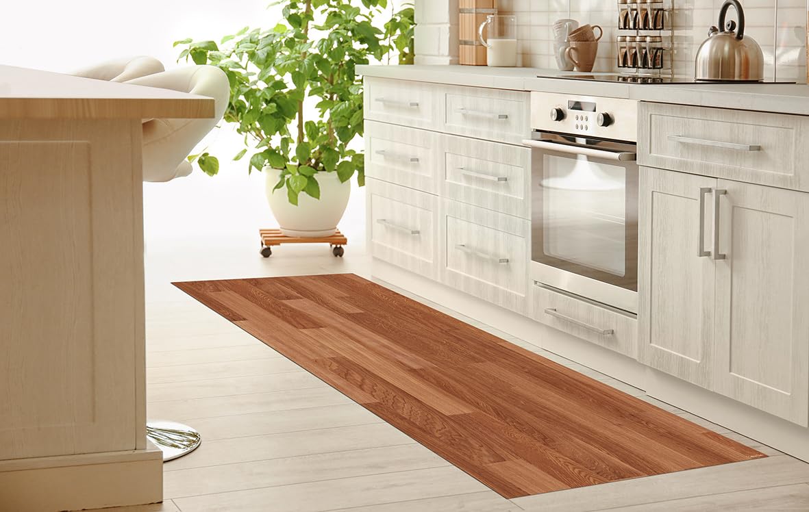 DobleUve Estudio Alfombra Vinílica Madera Parquet Oscuro | Marrón | 100x150 | Alfombra Cocina Lavable Antideslizante | Alfombra Vinilo Salón | Suelo de Vinilo
