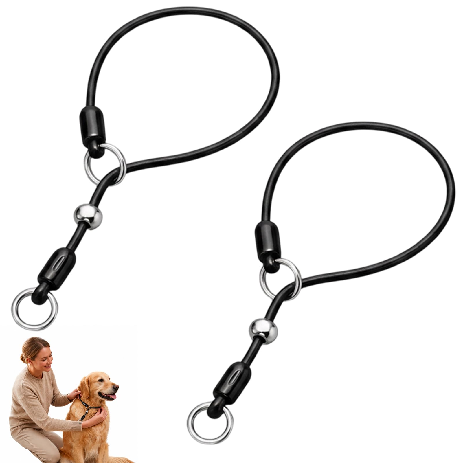 2-Pack Black Slip Collar for Dogs, With Adjustable Stopper, Anti Pull Dog Collar with Two Sizes, Professional Durable Choker Collar for All Weather