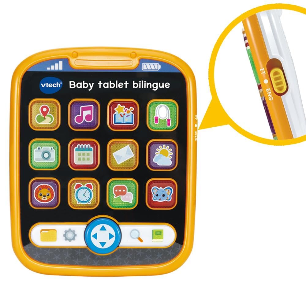 VTech Baby Tablet Bilingue, Tablet Bambini Educativo con 12 Tasti Luminosi con Applicazioni, 4 Frecce Direzionali, Lingua Italiana e Inglese, Batterie Incluse, 9-36 Mesi