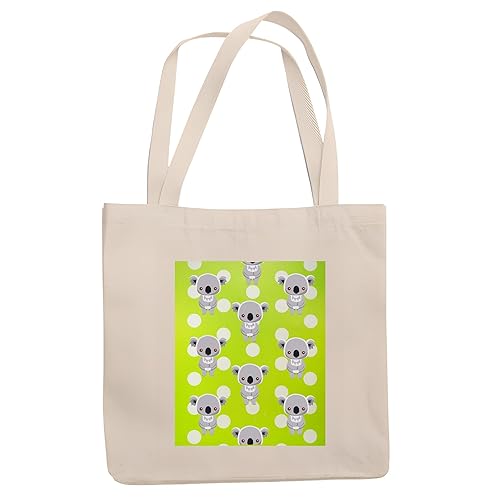 Gift Idea for Cute Koala Bear with Lime Green Polka Spots Natural White Multicolor Canvas Tote Bag