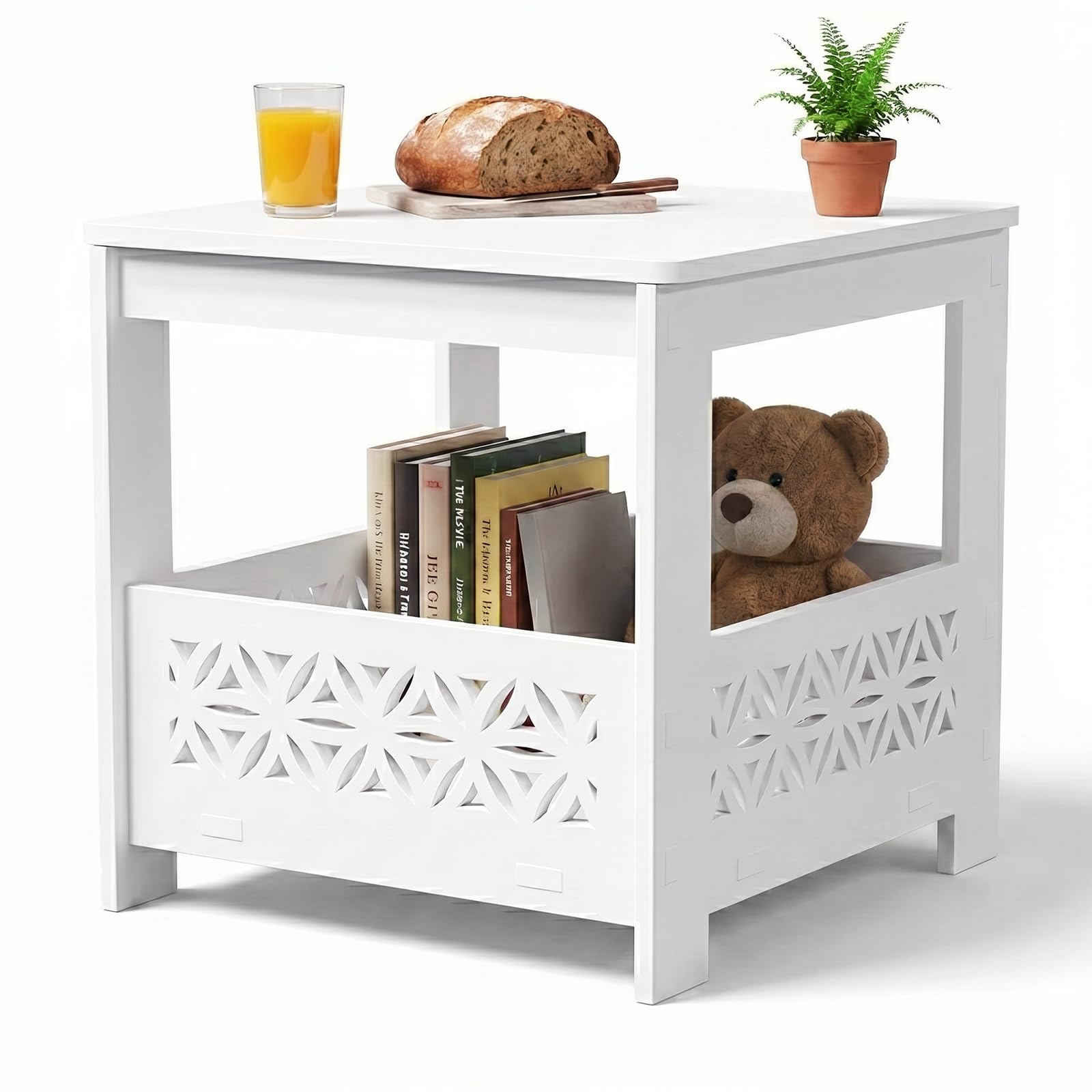 VINGLI Small Garden Table, 2-Tier Side Table for Indoor & Outdoor, White