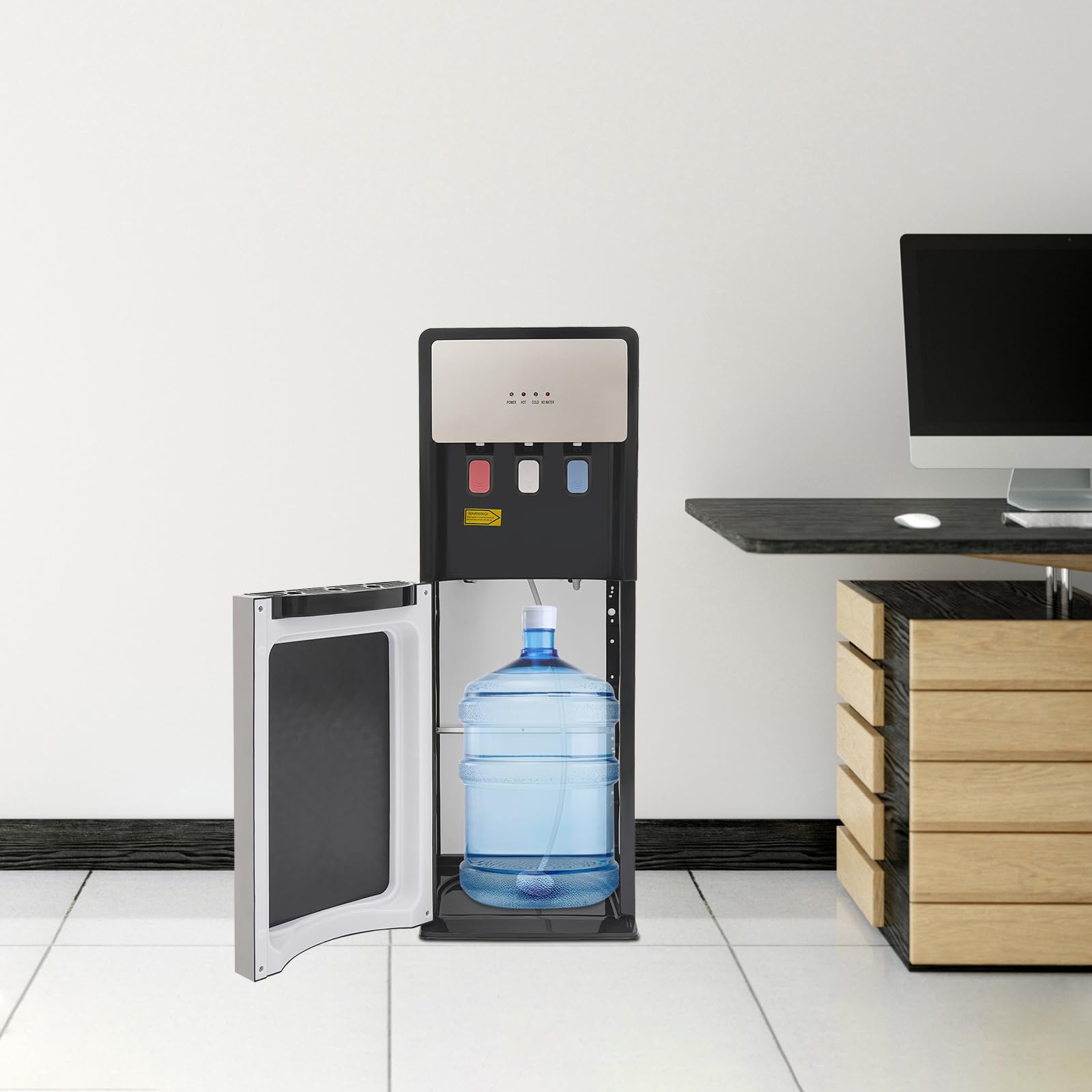 Bottom Loading Water Dispenser,Electric Water Dispenser,Freestanding Hot and Cold Water Cooler Dispenser with Storage Cabinet for Home,Living Room (Silver Grey)