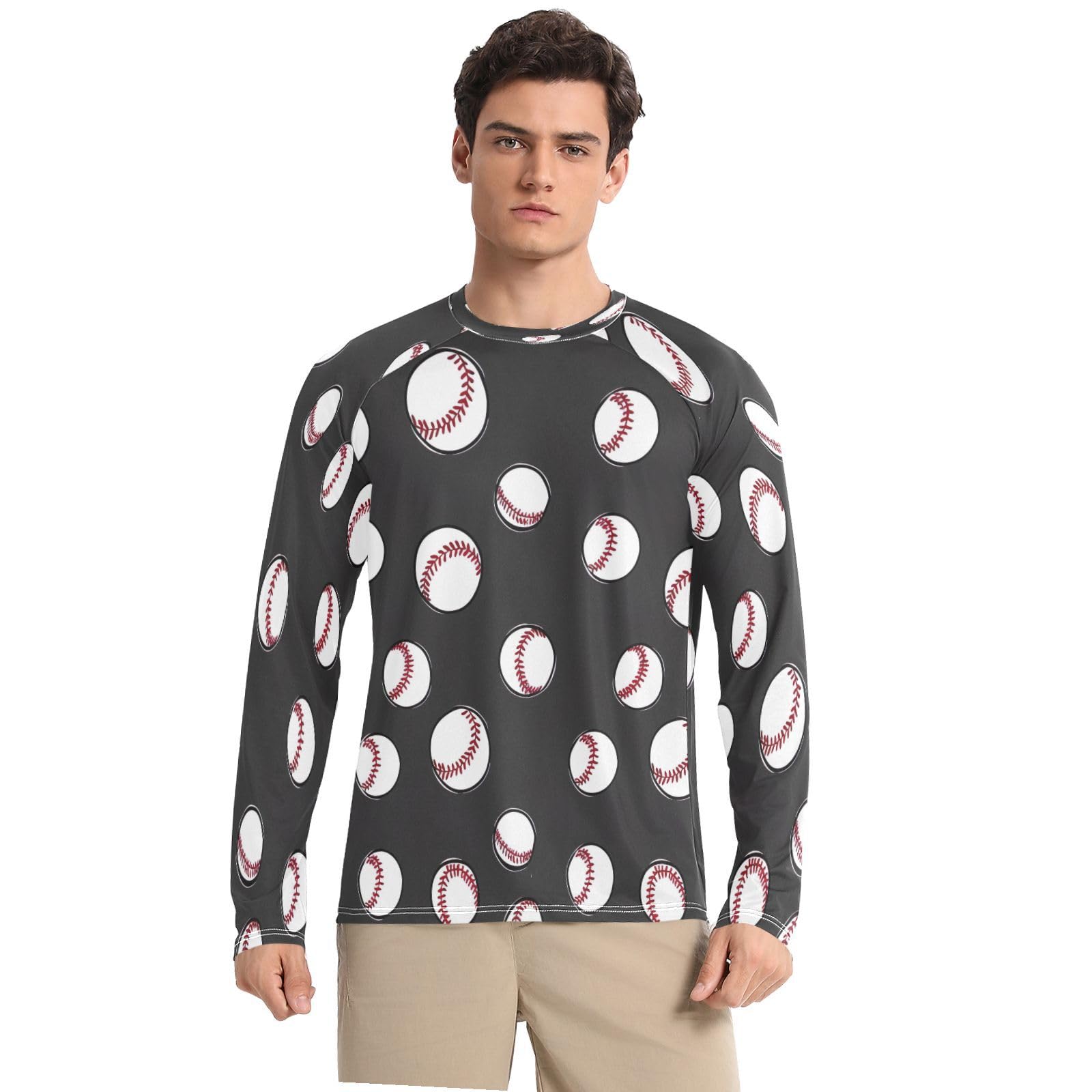 Bulletgxll Base Ball Men's Sun Protection Shirts UPF 50+ Long Sleeve UV Rash Guard Quick Dry Swim Shirts