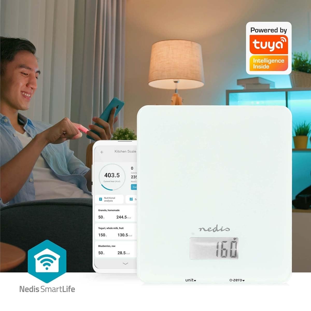 SmartLife Küchenwaage - Bluetooth - Glas/Kunststoff - Weiss