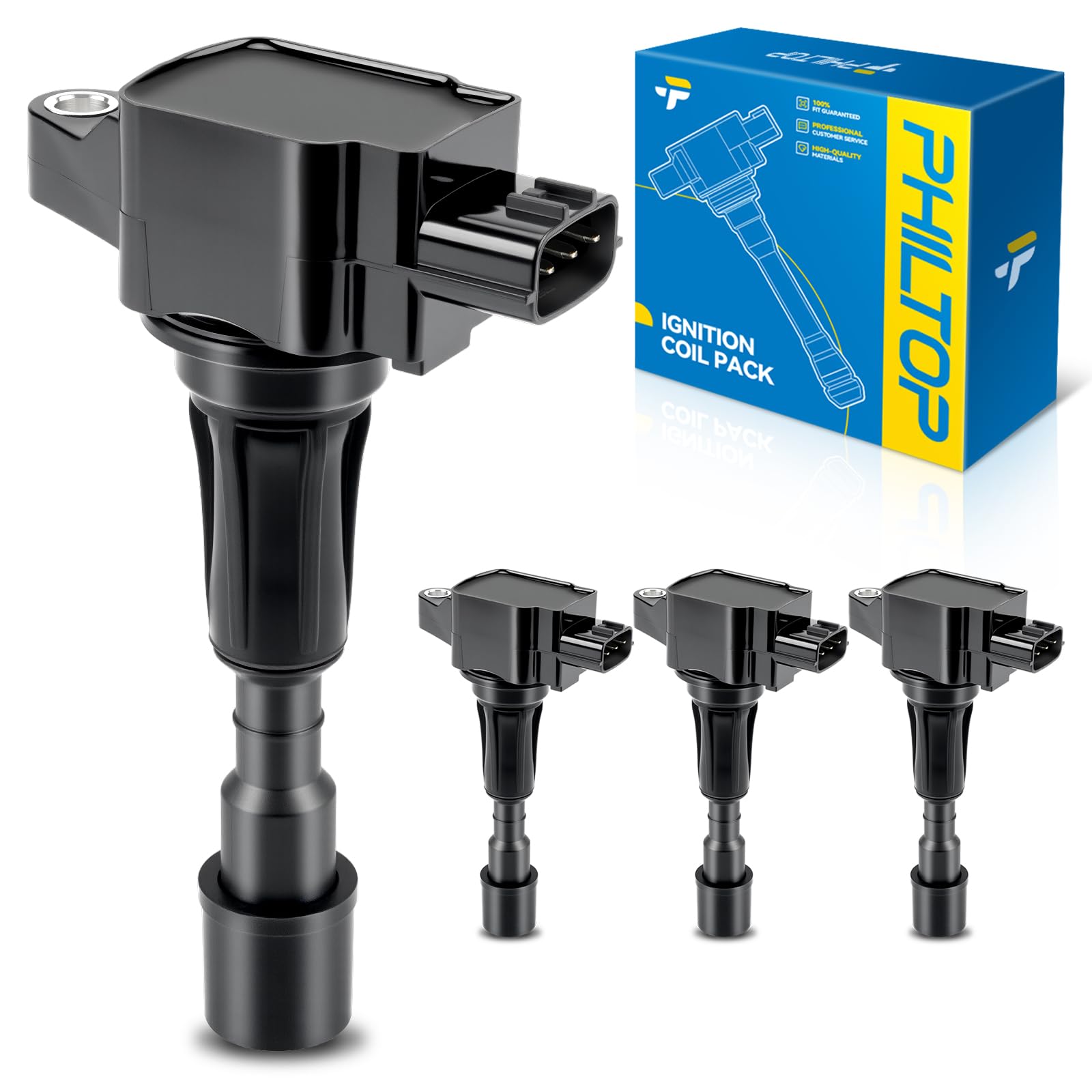 PHILTOP 4 Packs Ignition Coil UF655 Fit for Mazda 2 L4 1.5L 2011 2012 2013 2014 Coils Replacement for UF655 ZJ2018100 ZJ2018100A 48754