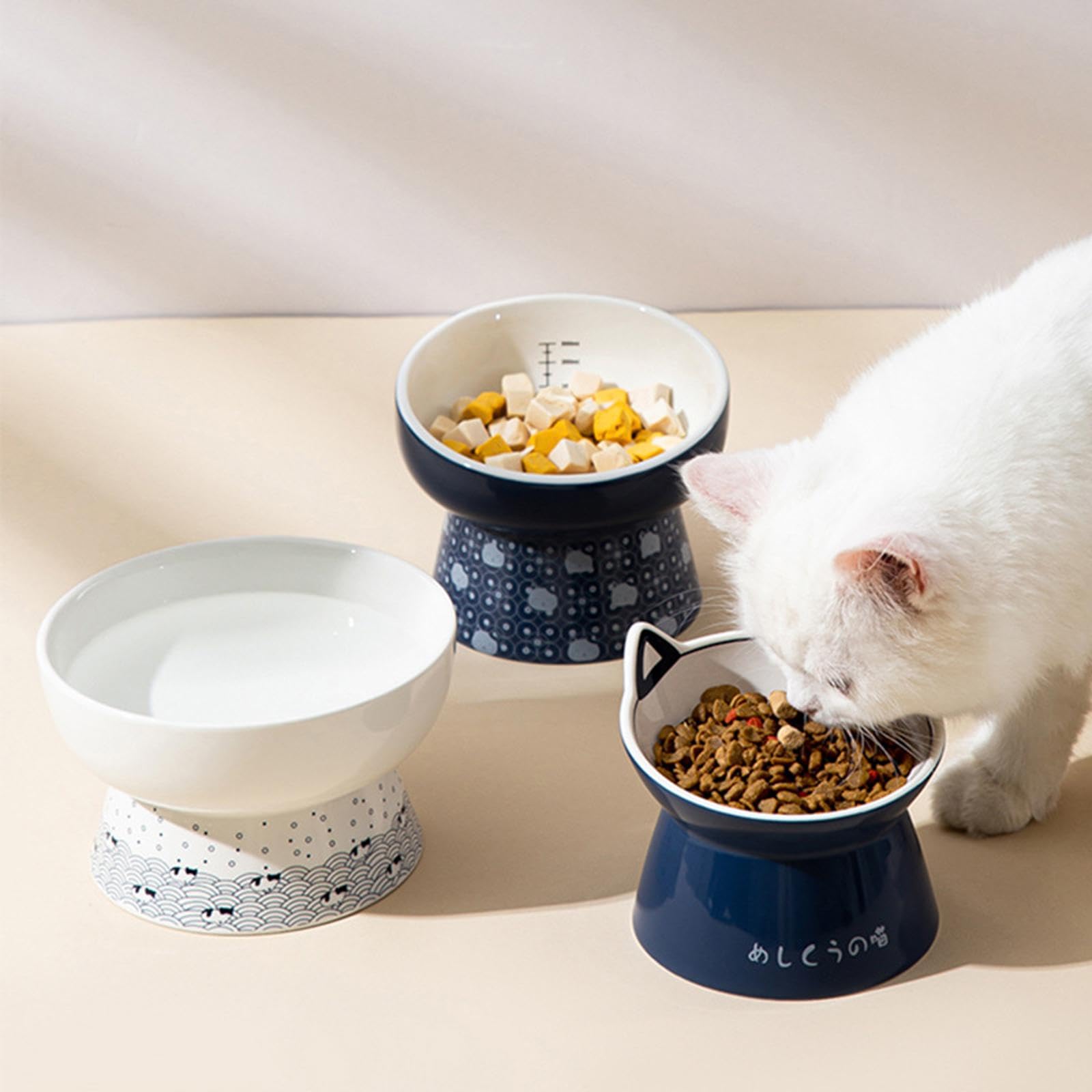 Mangeoire Chat Gamelle surélevée Céramique Stable Antibasculement Récipient Nourriture Motif Décoratif Adaptée pour Chat de Maison, 11.5cmx8cm
